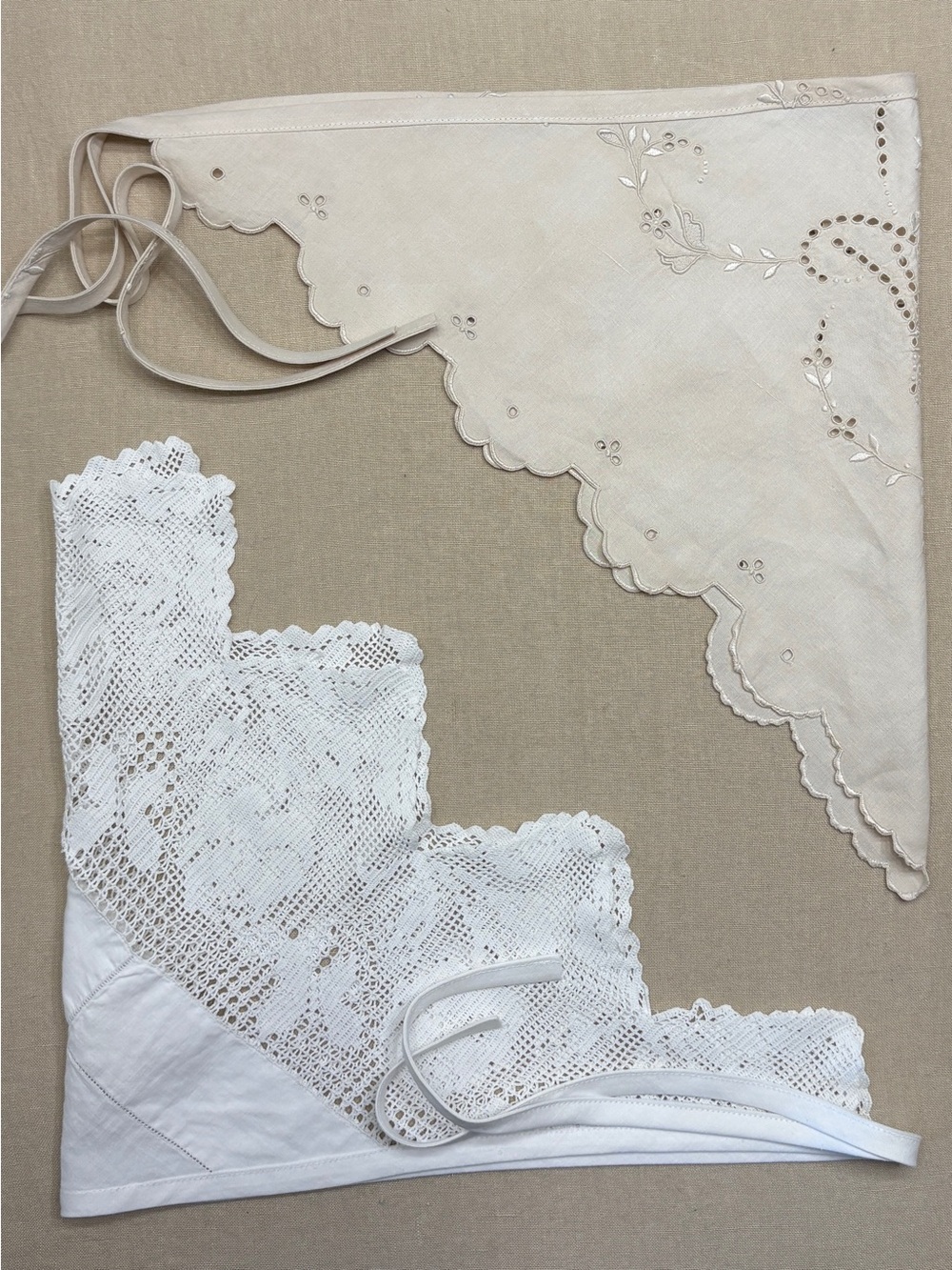 Lace and Eyelet Vintage-Style Head Scarves - White & Cream
